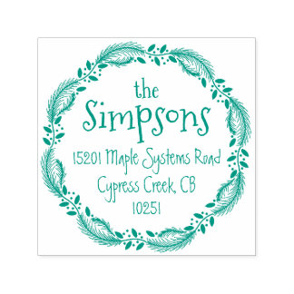 Tampon Auto-encreur Vacances Wreath Famille Adresse de retour Timbre