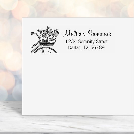 Tampon Auto-encreur Vélo avec une adresse de panier à fleurs