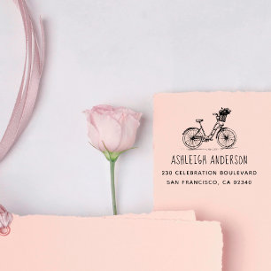 Tampon Auto-encreur Vélo Cute Avec Fleurs Nom Personnalisé Adresse de