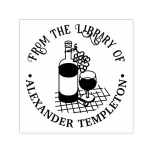 Tampon Auto-encreur Vin, Bouteille de vin, Bouteille de raisins Biblio