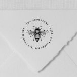 Tampon Auto-encreur Vintage Bumble Bee Ronde Nom et adresse de retour<br><div class="desc">Un design élégant et simple avec une illustration de bourdon d'abeille et votre nom et vos coordonnées en typographie circulaire. Ces timbres sont parfaits pour le courrier personnel, le courrier professionnel, les livres, les livres, les albums, les sacs de faveur, et plus encore! Modifiez facilement ces timbres en cliquant sur...</div>