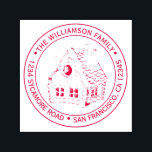 Tampon Auto-encreur Vintage Christmas Gingpain Maison Retour Adresse<br><div class="desc">Noël famille ronde retour adresse auto-encastrer timbre avec votre nom et adresse en rouge style typographie avec une jolie maison en pain d'épices de Noël dessinée à la main. Ajoutez simplement votre nom et votre adresse. Conçu exclusivement pour vous par Happy Dolphin Studio. Si vous avez besoin d'aide ou de...</div>
