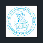 Tampon Auto-encreur Vintage Christmas Snowman Round Return Adresse<br><div class="desc">Noël famille ronde retour adresse auto-encrage timbre avec votre nom et adresse en encre bleue typographie stylisée avec une jolie image de bonhomme de neige vintage de Noël dessinée à la main. Ajoutez simplement votre nom et votre adresse. Conçu exclusivement pour vous par Happy Dolphin Studio. Si vous avez besoin...</div>
