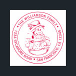 Tampon Auto-encreur Vintage Christmas Snowman Round Return Adresse<br><div class="desc">Noël famille ronde retour adresse auto-encastrer timbre avec votre nom et adresse en rouge style typographie avec une jolie image de bonhomme de neige de Noël dessinée à la main. Ajoutez simplement votre nom et votre adresse. Conçu exclusivement pour vous par Happy Dolphin Studio. Si vous avez besoin d'aide ou...</div>