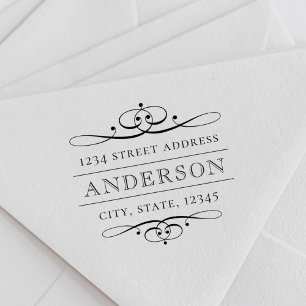 Tampon Auto-encreur Vintage Floral Deco Nom de famille Adresse de reto