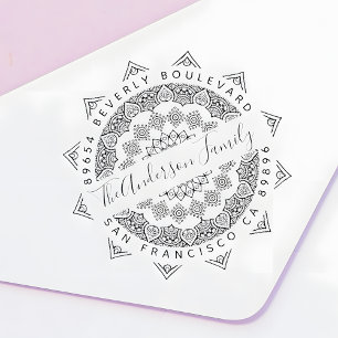 Tampon Auto-encreur Violet Troisième Oeil Mandala Script Adresse de re