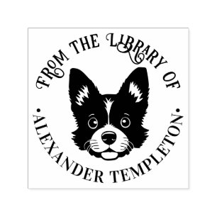 Tampon Auto-encreur Visage de Chien Mignon “De la bibliothèque de” Nom