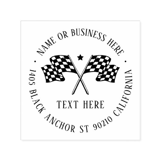 Tampon Auto-encreur Voiture Race Track À damiers Drapeau Nom Adresse d (Design)