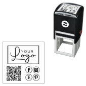 Tampon Auto-encreur Votre Logo Code QR Personnalisé Médias Sociaux Ent (En situation)