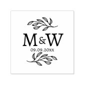 Tampon Auto-encreur Wedding Couple Monogram Date Elegant Botanical (Design)