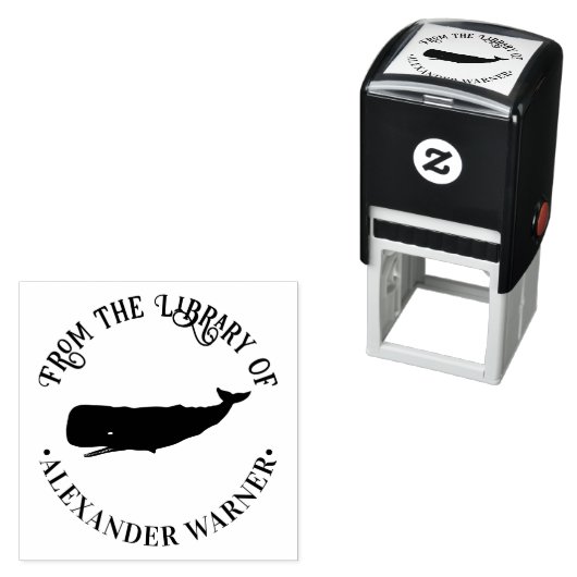 Tampon Auto-encreur Whale Silhouette Thème nautique Bibliothèque Nom d (En situation)