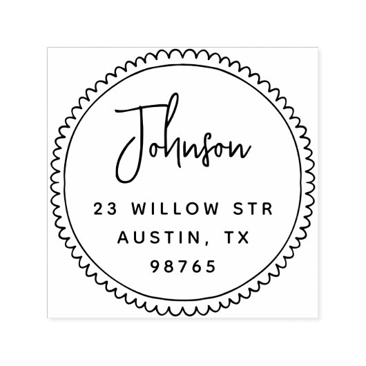 Tampon Auto-encreur Whimsical Doodle Frame Nom du script Adresse de re (Design)