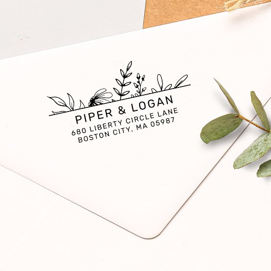 Tampon Auto-encreur Whimsy Greenery dessinée à la main Adresse de reto