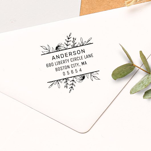 Tampon Auto-encreur Whimsy Greenery dessinée à la main Adresse de reto