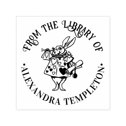 Tampon Auto-encreur White Rabbit Alice in Wonderland Bibliothèque Nom  (Design)