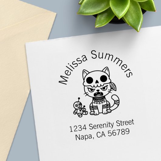 Tampon Auto-encreur Witch Cat Voodoo Doll Arch Address