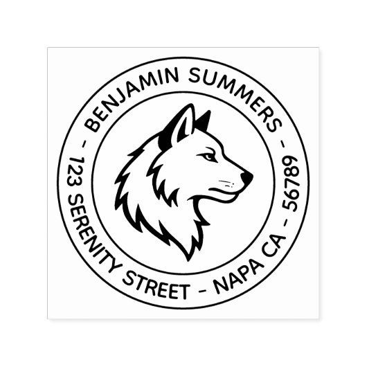Tampon Auto-encreur Wolf Head Profile Round Address (Design)