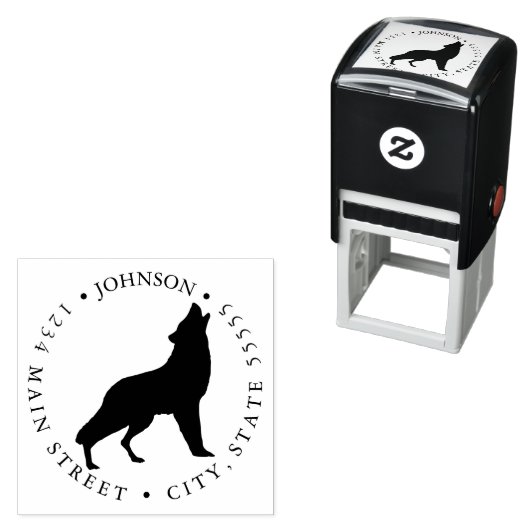 Tampon Auto-encreur Wolf Howling Silhouette Étiquette retour (En situation)