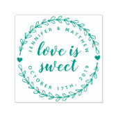 Tampon Auto-encreur Wreath à main et Mariage de script élégant Date (Design)
