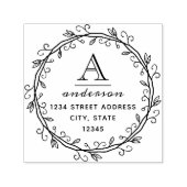 Tampon Auto-encreur Wreath Whimsical Custom Monogram Adresse de retour (Design)