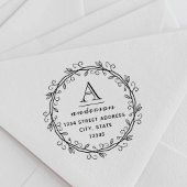 Tampon Auto-encreur Wreath Whimsical Custom Monogram Adresse de retour