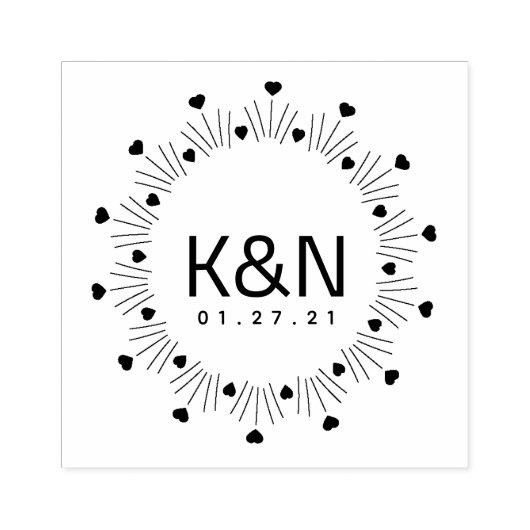 Tampon de mariage à logo initial décor cœur circul (Impression)