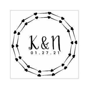Tampon de mariage initial cœur circulaire rond