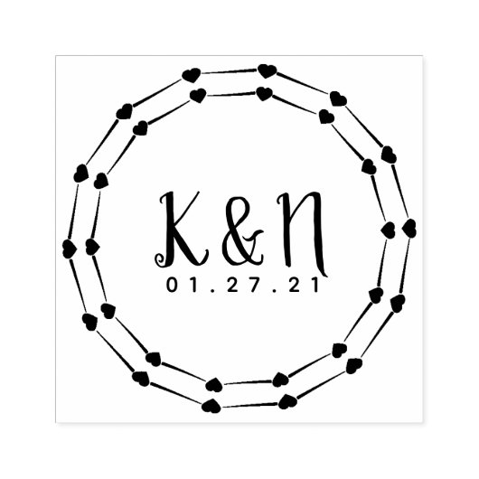 Tampon de mariage initial cœur circulaire rond (Impression)