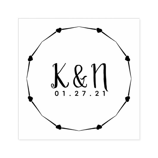 Tampon de mariage initial de branche de coeur circ (Impression)
