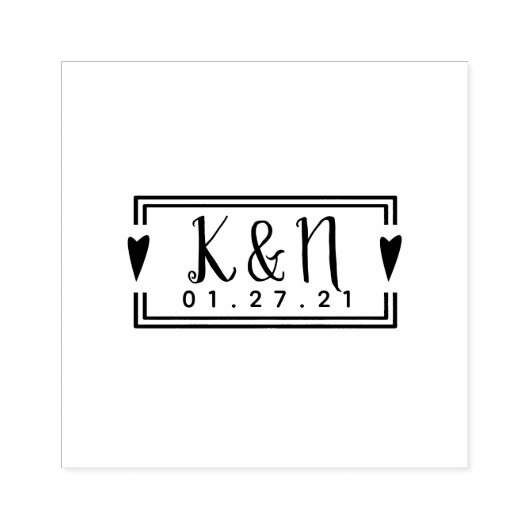 Tampon de mariage logo initial cœurs et cadre (Impression)