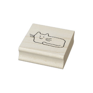 Tampon en bois dessin linéaire gribouillage chat d