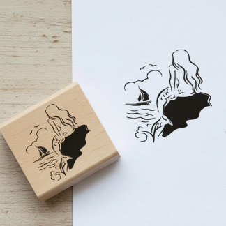 Tampon en bois Sirène et Voilier