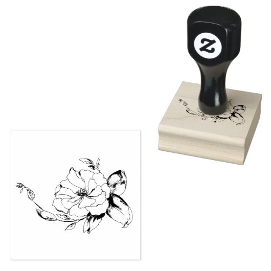 Tampon en caoutchouc Rose arbuste et encre (Tamponné)