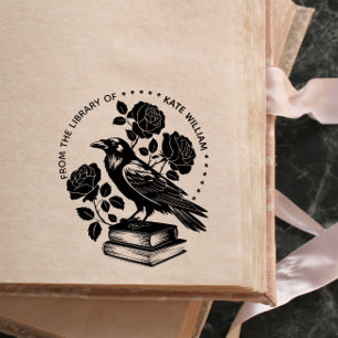 Tampon encreur auto-encreur Floral Raven Ex libris