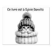 Tampon encreur en bois chat avec chapeau de laine. (Impression)