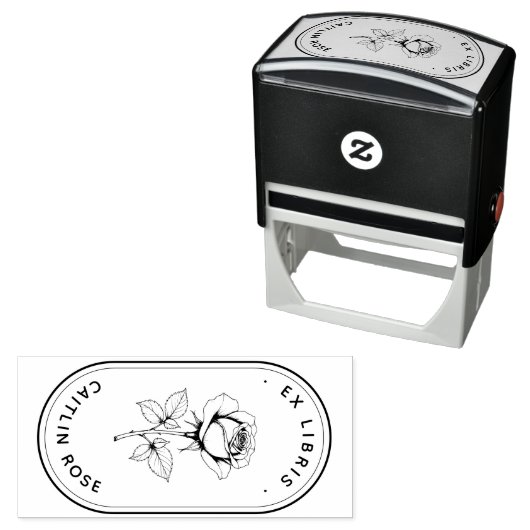 Tampon encreur personnalisé Ex Libris Rose botaniq (En situation)