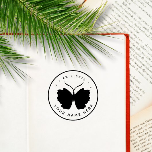 Tampon ex libris papillon circulaire