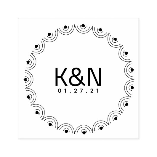 Tampon Mariage Logo Initial Circulaire Deco Coeur (Impression)