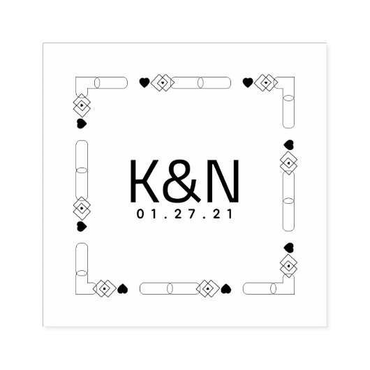 Tampon Mariage Logo Initial Mini Coeur Deco Carré (Impression)