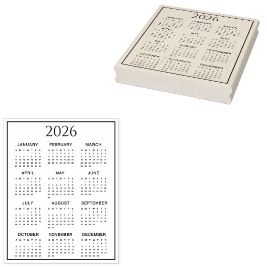 Tampons Encreurs 2026 Calendar #2 Four Rows, Three Columns (Tamponné)