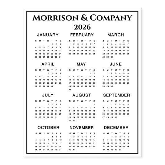 Tampons Encreurs 2026 Calendar #3 Four Rows, Three Columns, Name (Impression)