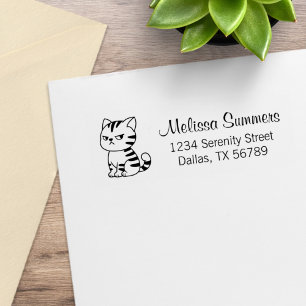 Tampons Encreurs Adresse de Retour de Chat Tabby Grincheux