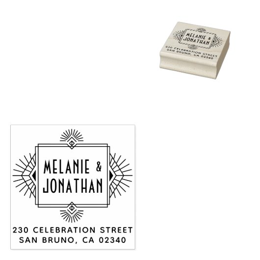 Tampons Encreurs Adresse de retour du cadre Mariage Art Déco (Tamponné)