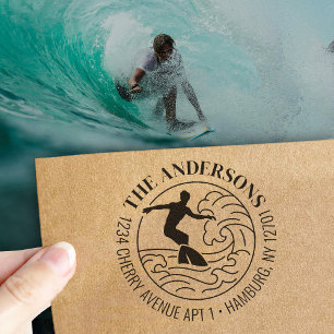 Tampons Encreurs Adresse de retour personnalisée Planche de surf Va