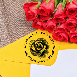 Tampons Encreurs Adresse de retour ronde personnalisée Fleur de Ros