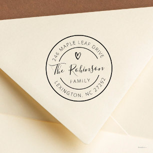 Tampons Encreurs Adresse familiale personnalisée Round Little Heart