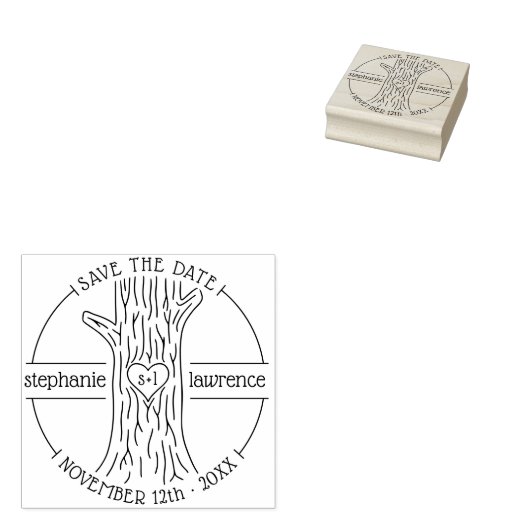Tampons Encreurs Arbre Trunk Couples Initiales Enregistrer La Date (Tamponné)