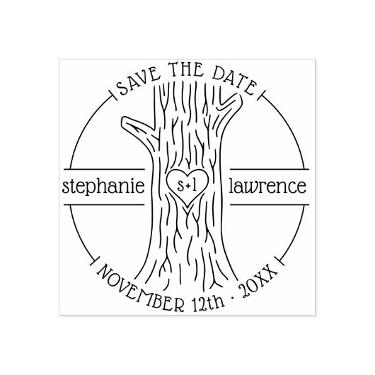 Tampons Encreurs Arbre Trunk Couples Initiales Enregistrer La Date  (Impression)