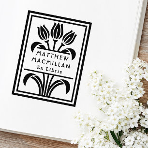Tampons Encreurs Art Deco Tulipes nom Ex libris étiquette de livre