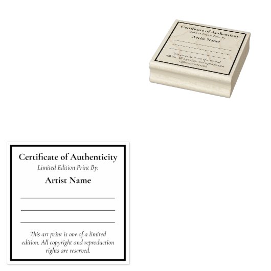 Tampons Encreurs Authenticité du certificat d'art Mini Limited Edit (Tamponné)